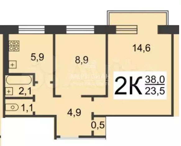 2-к. квартира, 38 м, 2/5 эт. - Фото 0