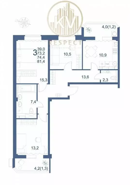 3-комнатная квартира: Ессентуки, улица Шмидта, 80/2с (81.4 м) - Фото 1