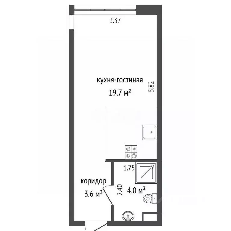 Студия Кемеровская область, Кемерово Ленинградский просп., 46 (27.1 м) - Фото 2