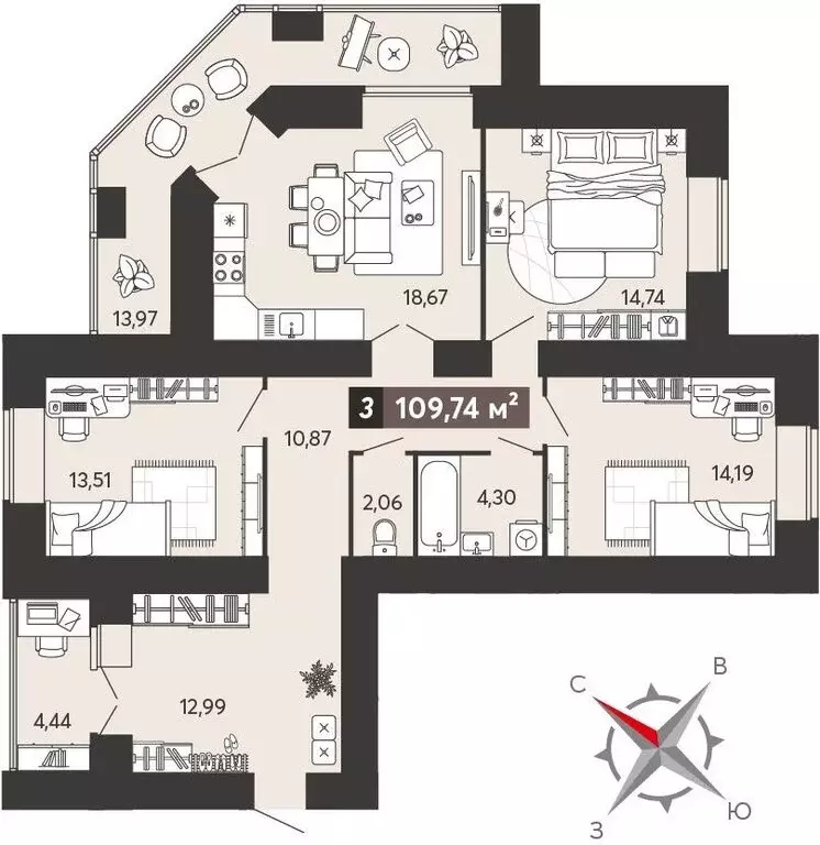 3-комнатная квартира: Пенза, улица 8 Марта, 31к5 (109.74 м) - Фото 0