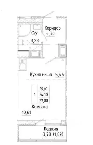 Студия Санкт-Петербург ш. Суздальское, 18к4 (24.1 м) - Фото 1