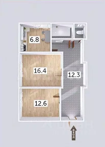 2-к кв. Омская область, Омск ул. Богдана Хмельницкого, 234 (50.7 м) - Фото 1