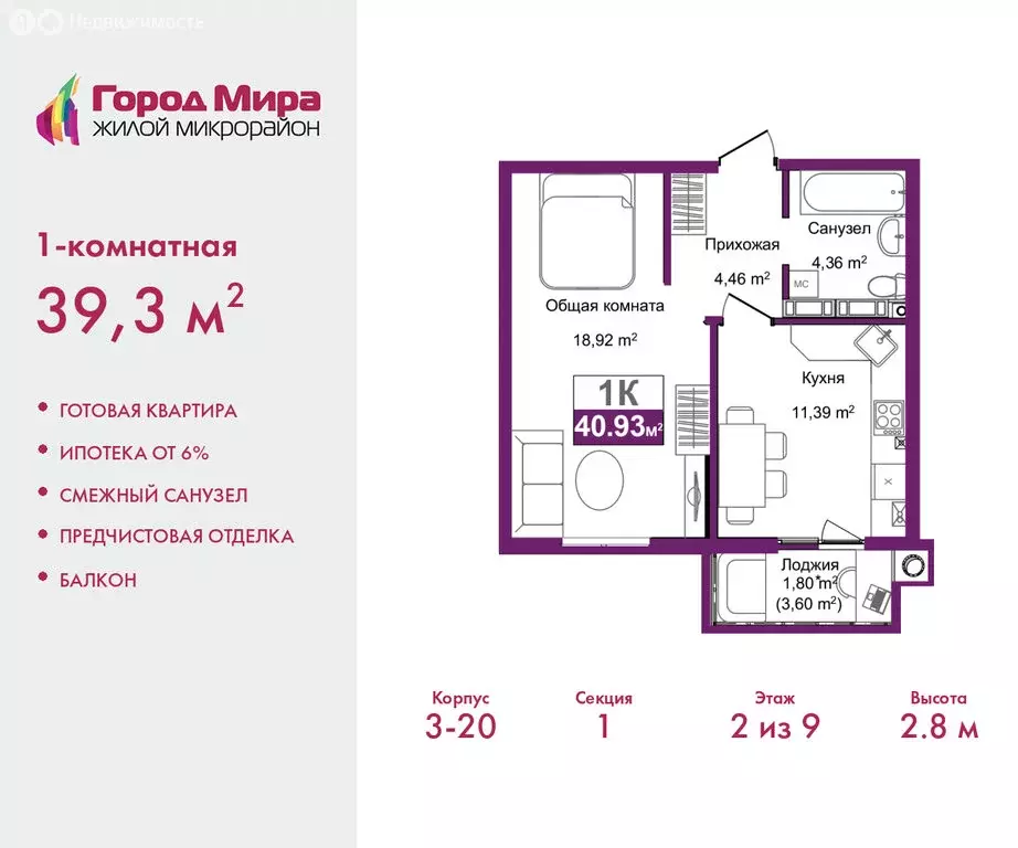 1-комнатная квартира: Симферополь, улица Батурина, 177к4 (39.3 м) - Фото 1