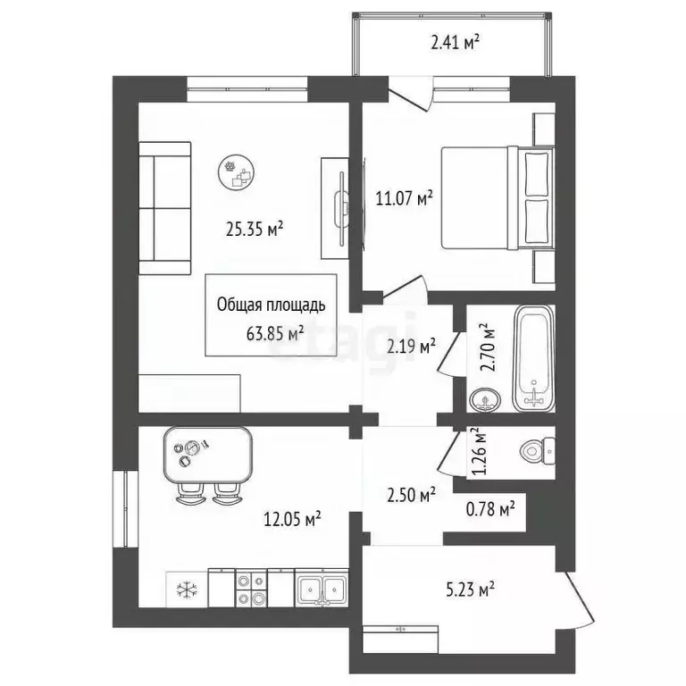 2-к кв. Новосибирская область, Новосибирск ул. Плющихинская, 9 (63.85 ... - Фото 2