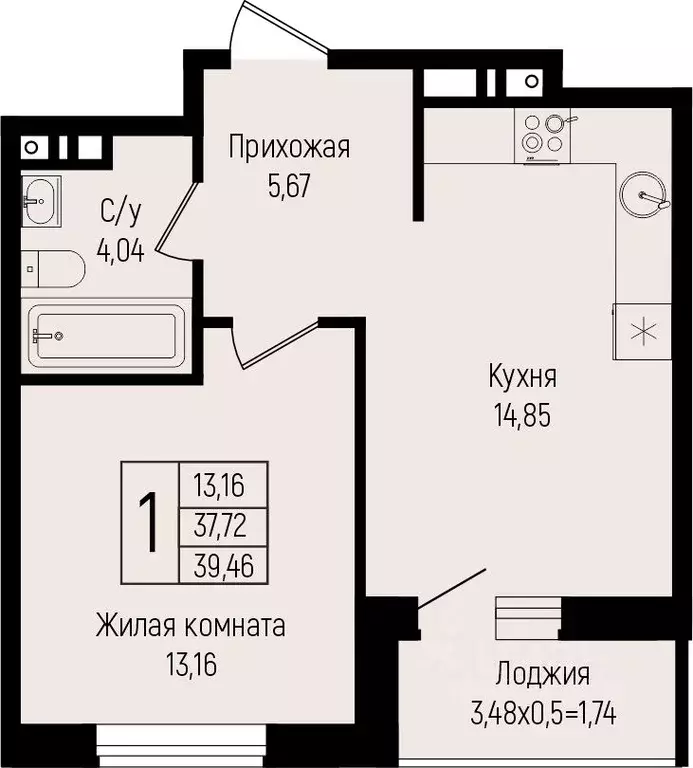 1-к кв. Краснодарский край, Краснодар ул. Михаила Барибана (39.46 м) - Фото 0