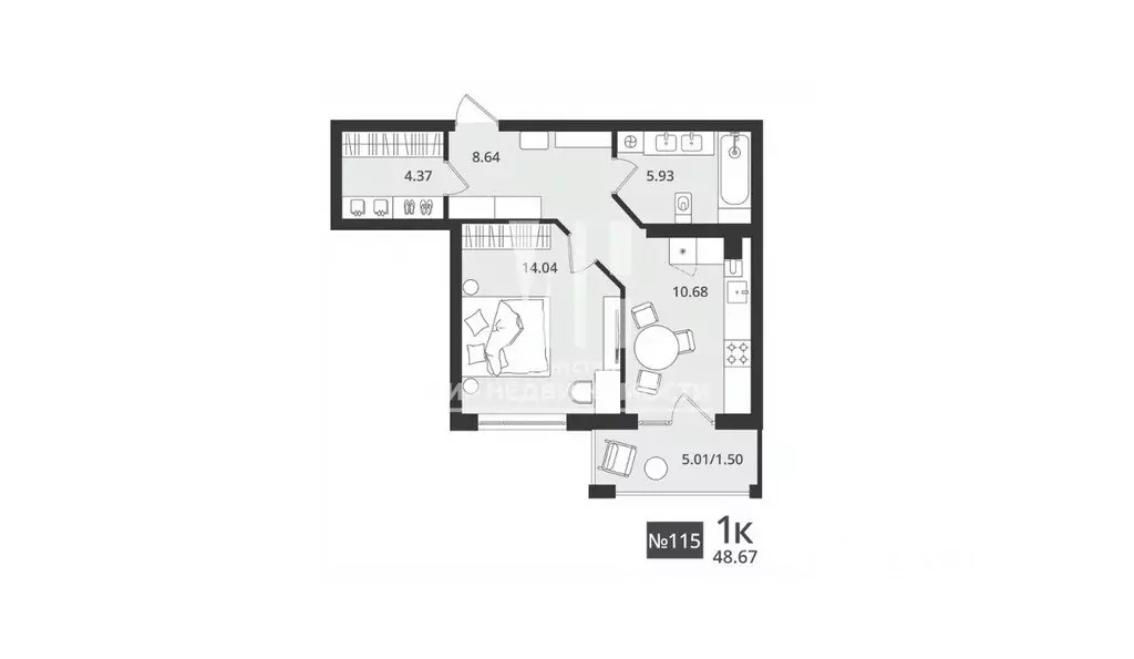 1-к кв. Калининградская область, Светлогорск Новая ул., 108-114 (48.67 ... - Фото 1