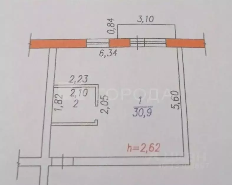 1-к кв. Кемеровская область, Новокузнецк ул. Пархоменко, 71А (34.9 м) - Фото 2