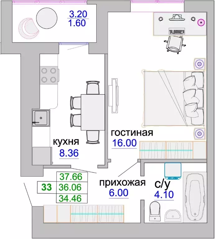 1-к кв. Калининградская область, Зеленоградск ул. Тургенева, 16А (36.4 ... - Фото 0