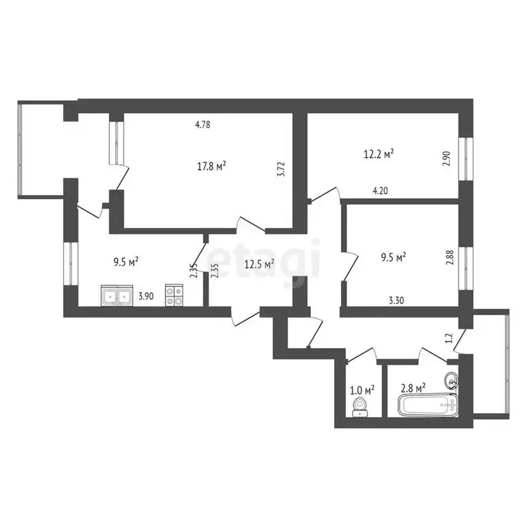 3-комнатная квартира: Алушта, улица 60 лет СССР, 13 (74 м) - Фото 1