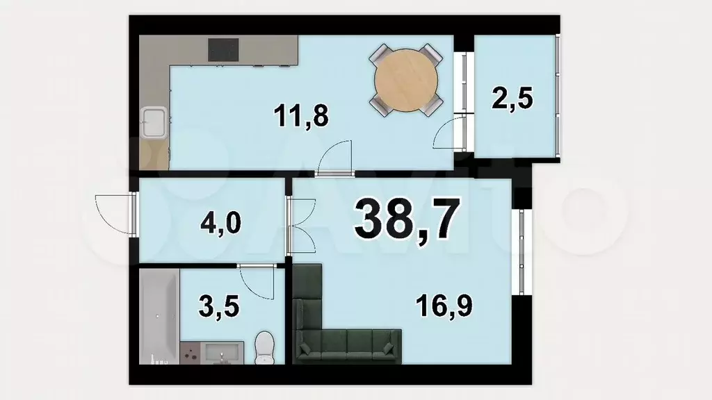 1-к. квартира, 38,7 м, 7/9 эт. - Фото 0
