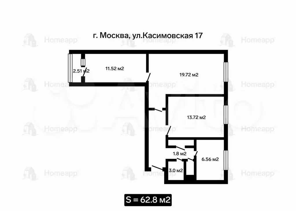 3-к. квартира, 62,8 м, 2/12 эт. - Фото 0