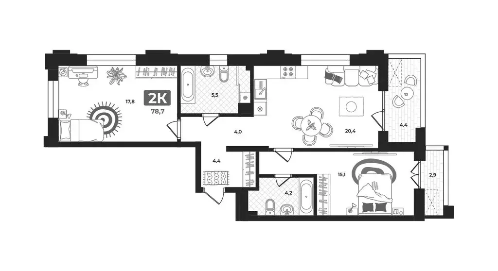 2-комнатная квартира: Тюмень, улица Братьев Бондаревых, 5 (80.1 м) - Фото 1