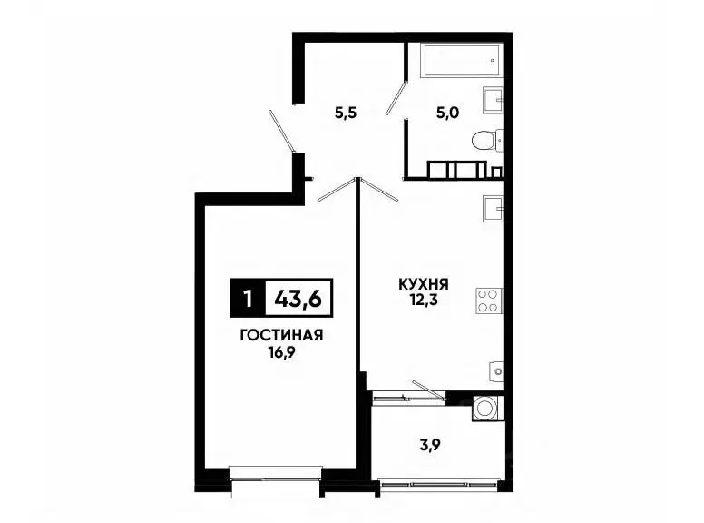 1-к кв. Ставропольский край, Ставрополь ул. Андрея Голуба, 14к3 (43.6 ... - Фото 0