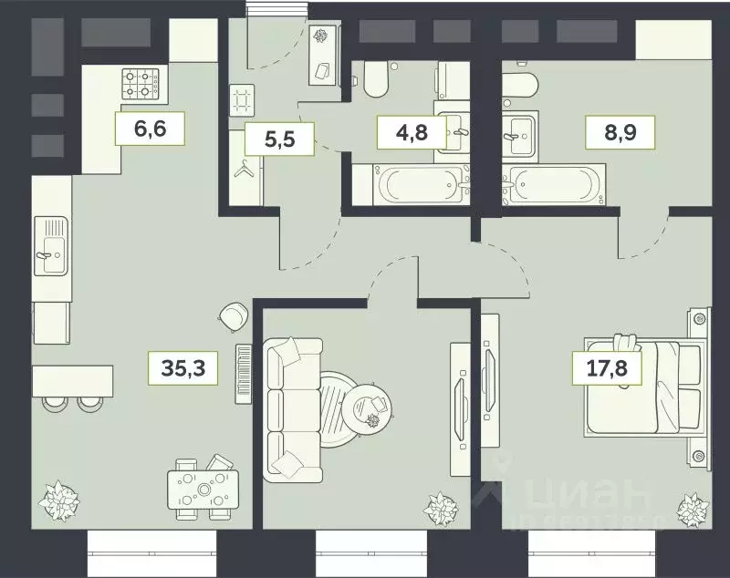 2-к кв. Москва Староалексеевская ул., 5А (78.9 м) - Фото 0