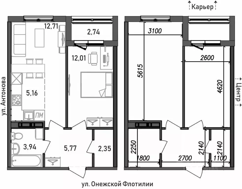 2-к кв. карелия, петрозаводск флотилия жилой комплекс (44.68 м) - Фото 0