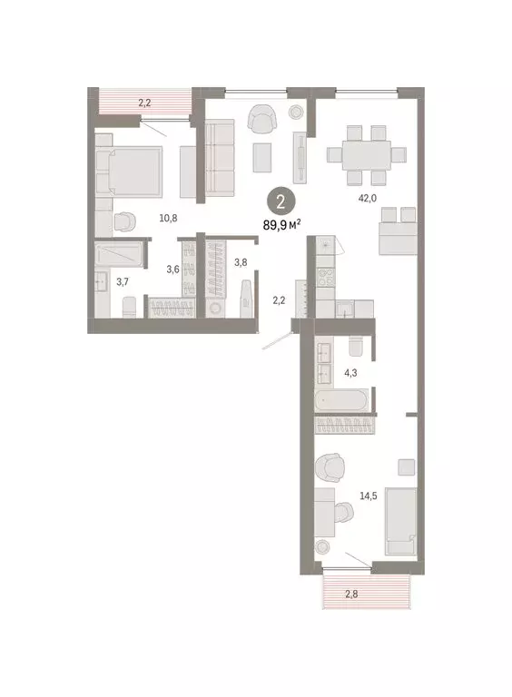 2-комнатная квартира: Екатеринбург, жилой район Юго-Западный, жилой ... - Фото 2