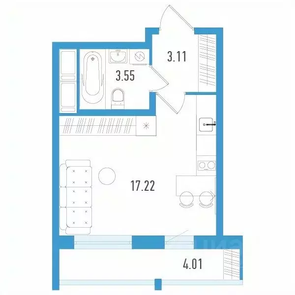 Студия Санкт-Петербург ул. Маршала Казакова, 64к1 (25.08 м) - Фото 0