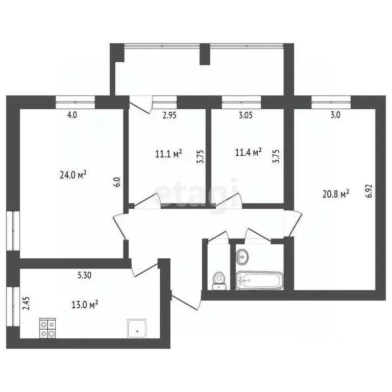 4-к кв. Белгородская область, Белгород ул. Конева, 7 (96.0 м) - Фото 2