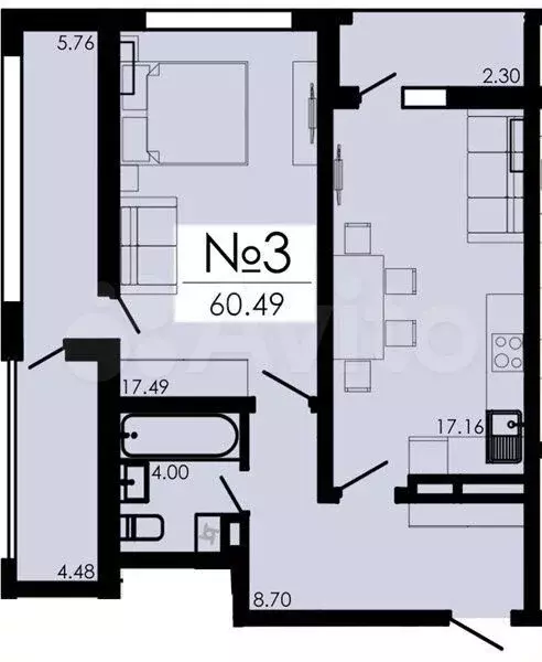 1-к. квартира, 60,5 м, 12/13 эт. - Фото 1