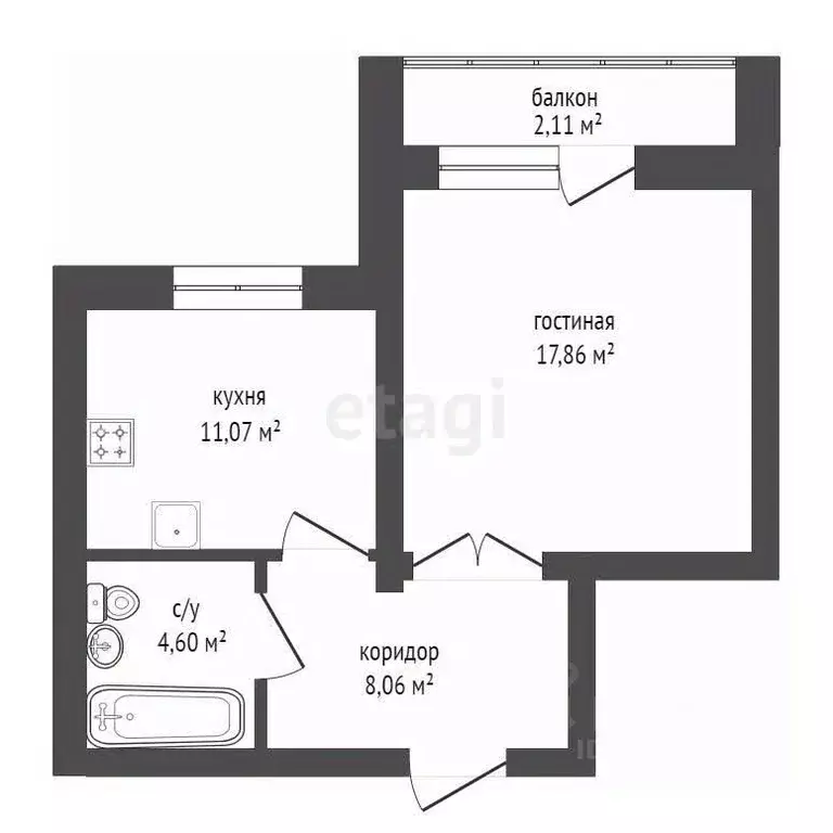 1-к кв. Башкортостан, Уфа ул. Октябрьской Революции, 54Б (43.88 м) - Фото 2