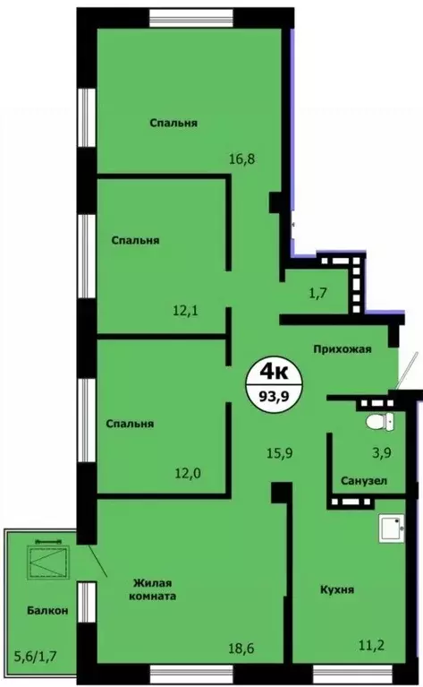 4-к кв. Красноярский край, Красноярск ул. Лесников, 51 (92.2 м) - Фото 0