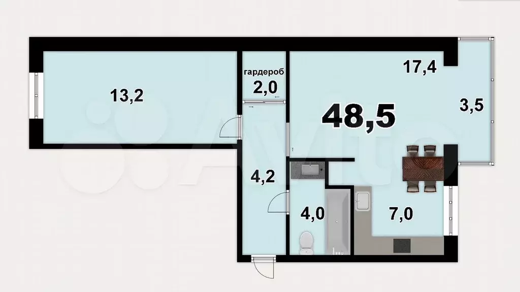 2-к. квартира, 48 м, 3/5 эт. - Фото 0