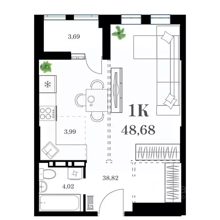 1-к кв. Приморский край, Владивосток ул. Леонова, 54 (48.68 м) - Фото 0