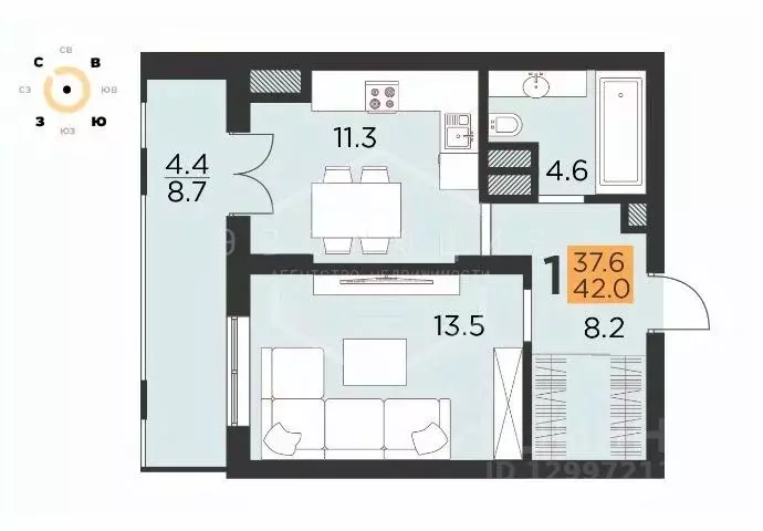 1-к кв. Калининградская область, Калининград Советский просп., 132 ... - Фото 2