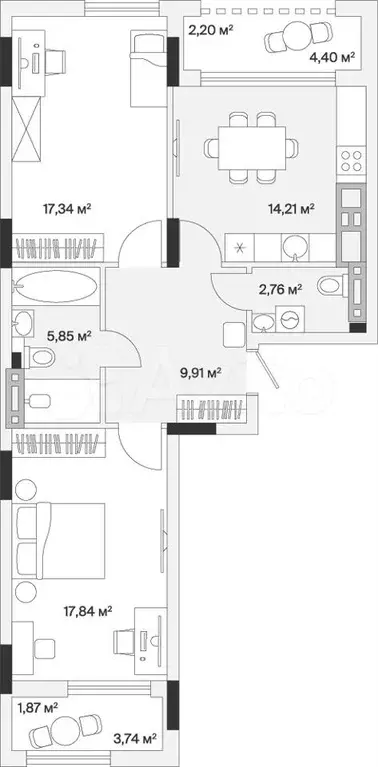 2-к. квартира, 72 м, 1/7 эт. - Фото 0