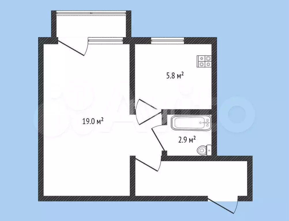 1-к. квартира, 32 м, 3/5 эт. - Фото 1
