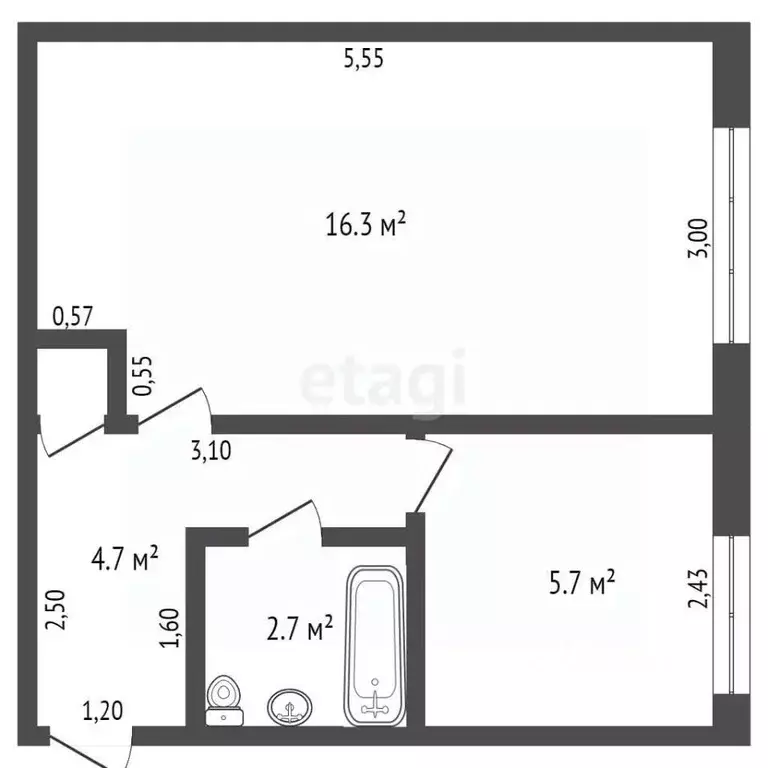 1-к кв. Брянская область, Брянск Красноармейская ул., 160А (29.7 м) - Фото 1