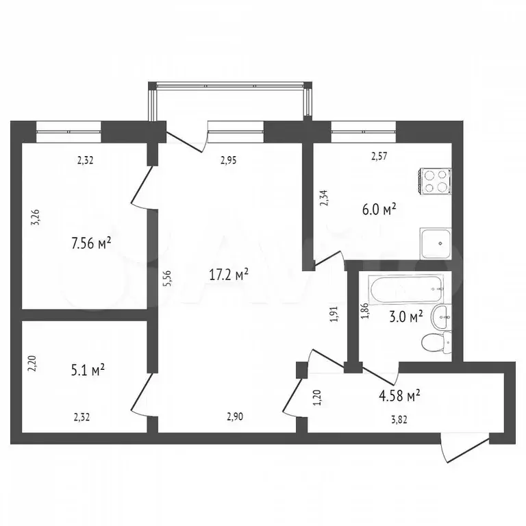 2-к. квартира, 44 м, 4/5 эт. - Фото 0