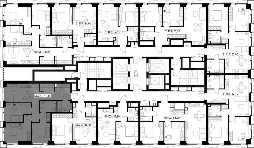 3-к. квартира, 73,2м, 14/48эт. - Фото 1