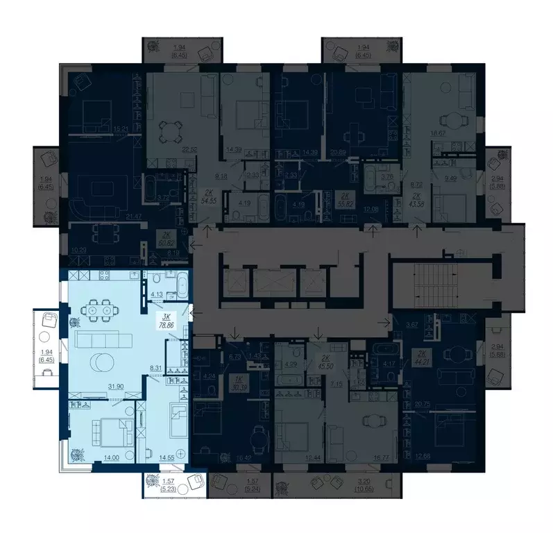 3-к квартира, 78.86 м - Фото 1