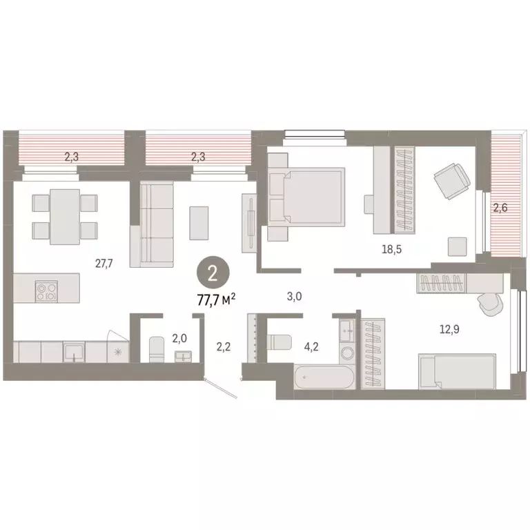 2-комнатная квартира: Новосибирск, квартал Лебедевский, 1/3 (77.7 м) - Фото 2