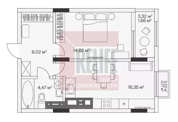 1-комнатная квартира: посёлок Малое Исаково, Первая улица, 1к4 (45.8 ... - Фото 1