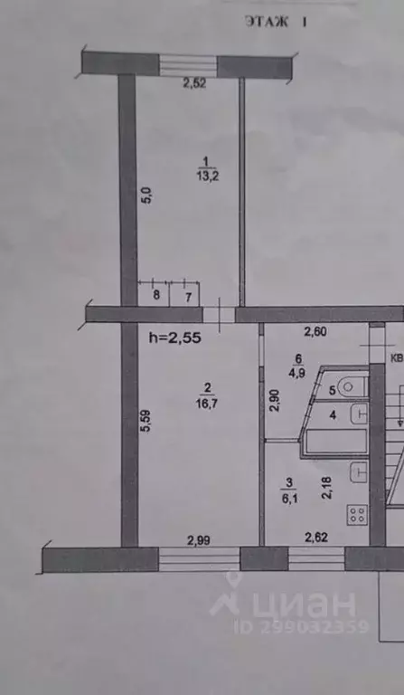Квартира, 2 комнаты, 44.7 м - Фото 1