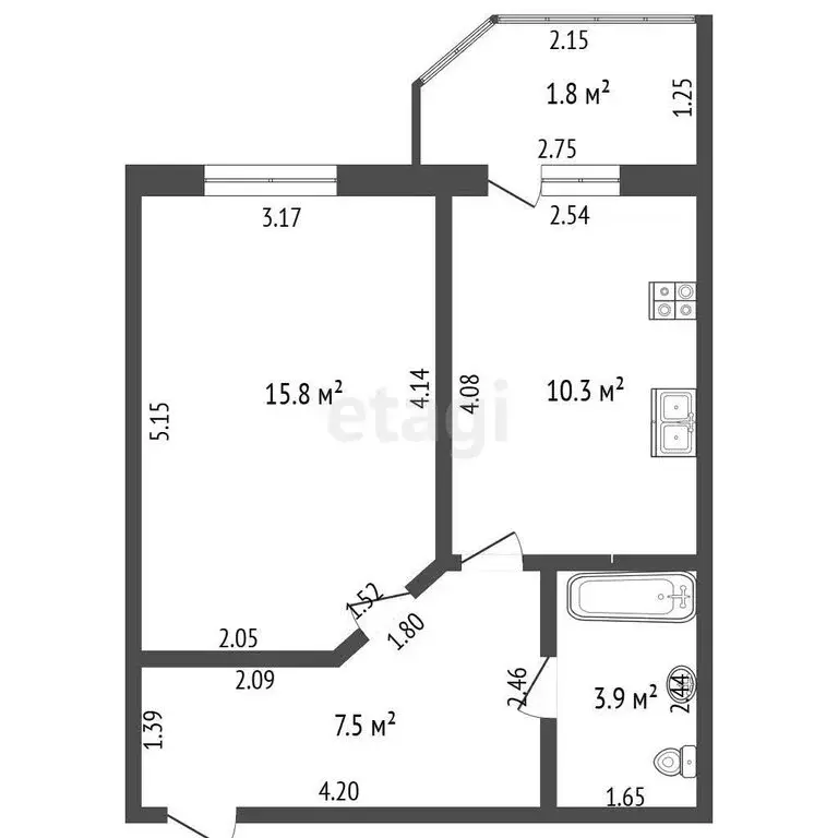 1-комнатная квартира: село Семёновка, Молодёжная улица, 3Б (38 м) - Фото 1