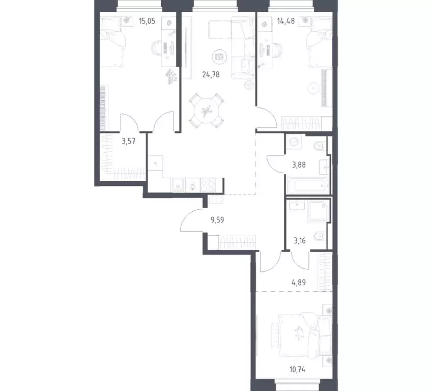 3-комнатная квартира: посёлок городского типа Заречье, ЖК Заречье ... - Фото 1