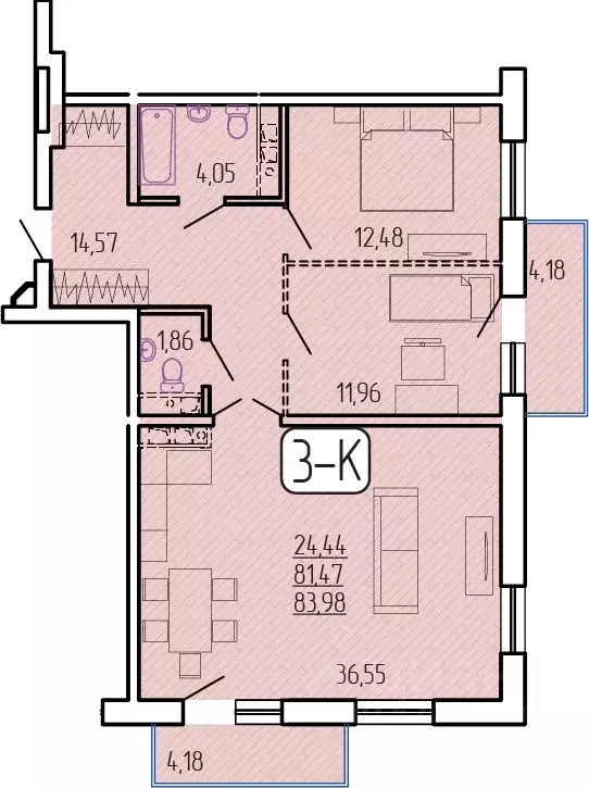 3-к кв. Бурятия, Улан-Удэ 129-й мкр,  (83.98 м) - Фото 1