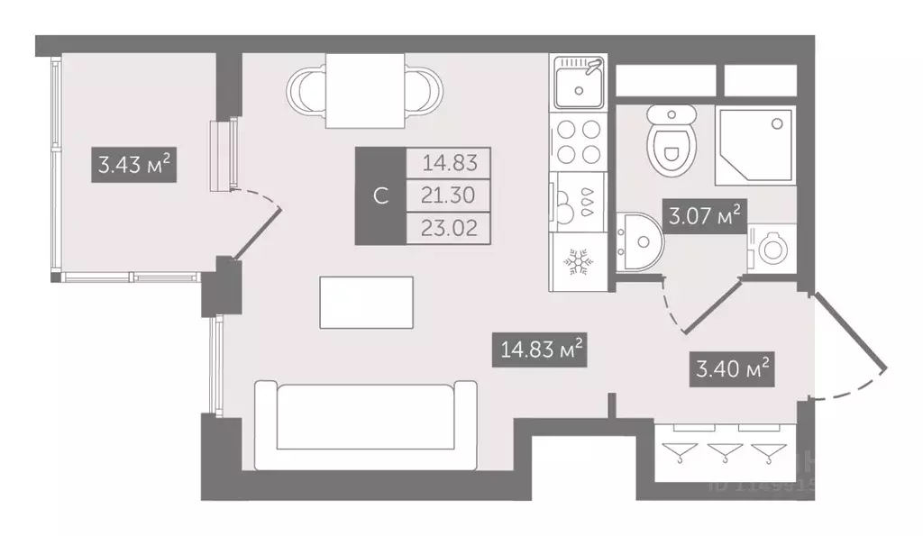 Студия Санкт-Петербург Новгородская ул., 8Б (23.02 м) - Фото 0