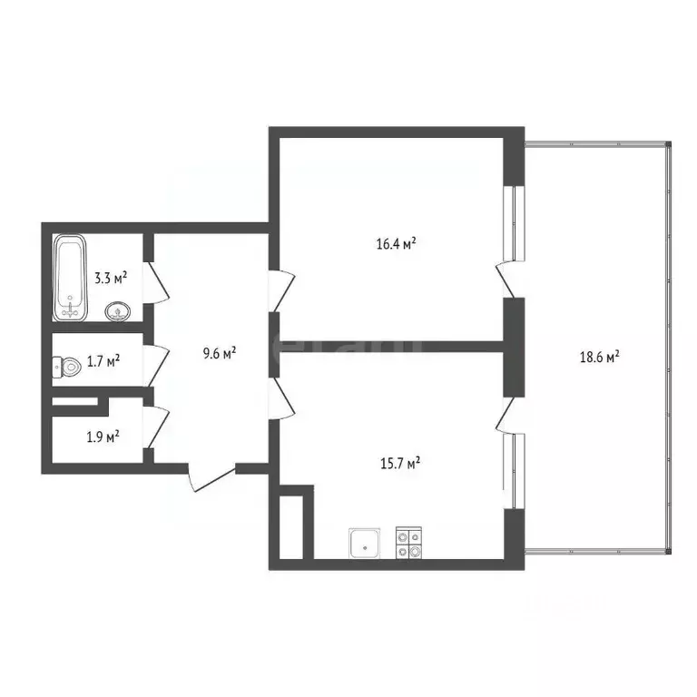2-к кв. Тюменская область, Тюмень ул. 50 лет Октября, 75к1 (67.0 м) - Фото 2