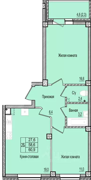 2-к кв. Псковская область, Псков ул. Ижорского Батальона, 41 (60.9 м) - Фото 0