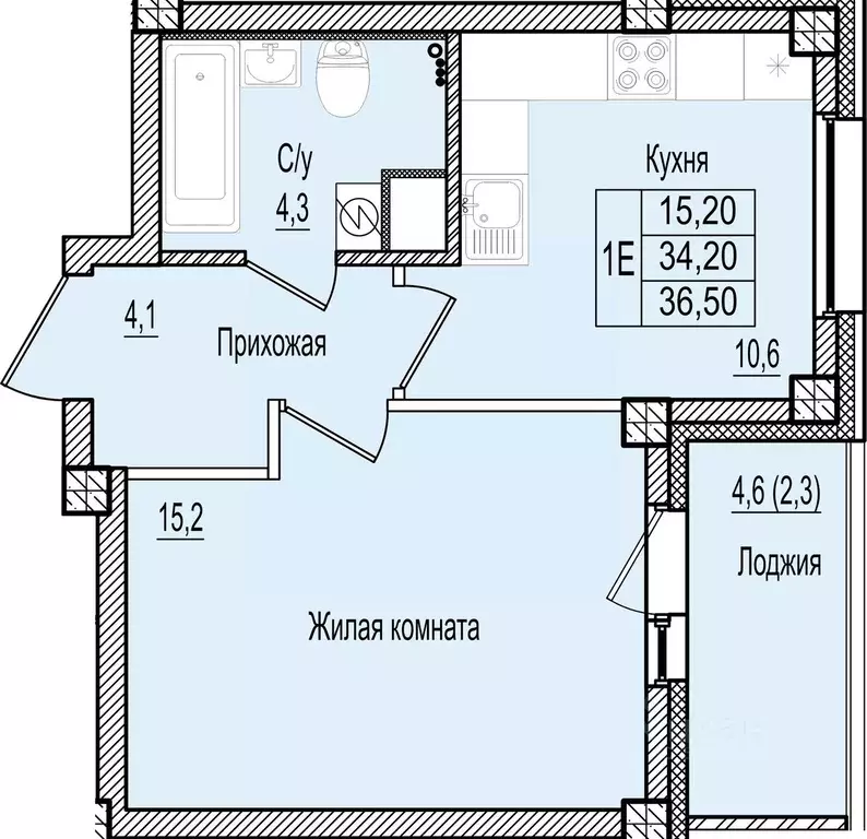 1-к кв. Псковская область, Псков Крестовский жилой комплекс (36.5 м) - Фото 1