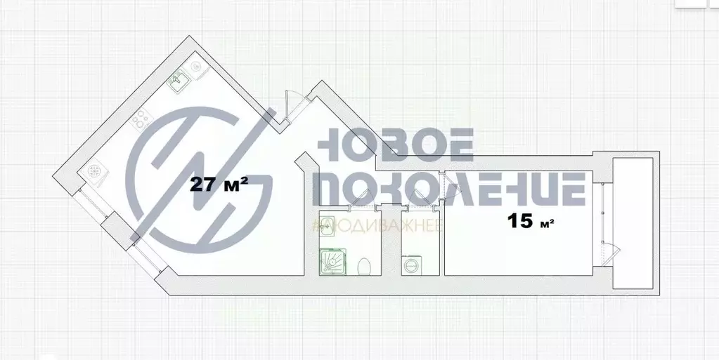 2-к кв. Омская область, Омск ул. Перелета, 28 (60.0 м) - Фото 1