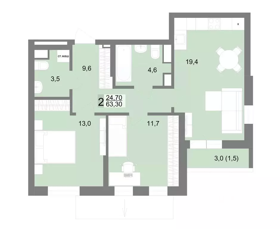 2-к кв. Свердловская область, Екатеринбург ул. Семена Лагоды, 80 (63.3 ... - Фото 0