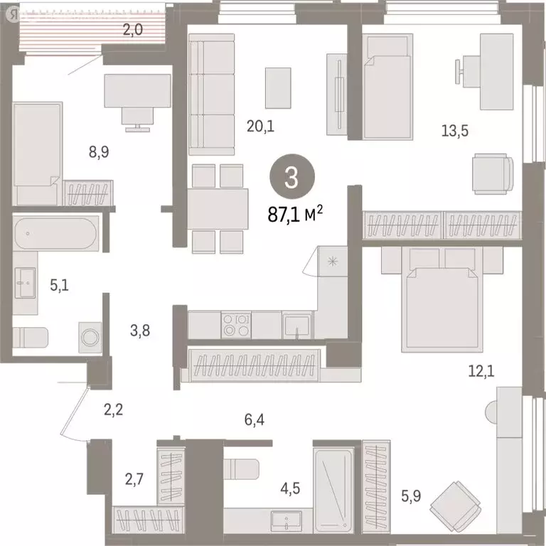 3-комнатная квартира: Новосибирск, улица Аэропорт (87.14 м) - Фото 1