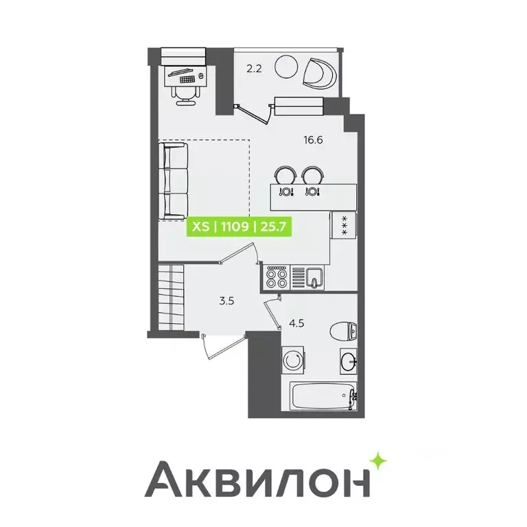 Студия Санкт-Петербург Планерная ул., 87к1 (25.7 м) - Фото 0