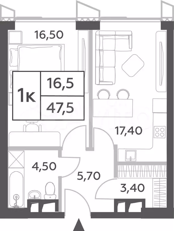 2-к. квартира, 47,5 м, 9/56 эт. - Фото 0