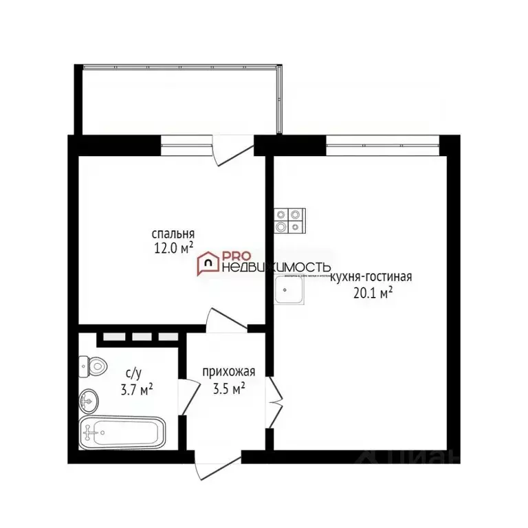Студия Новосибирская область, Новосибирск ул. Кирова, 27/3 (39.3 м) - Фото 1